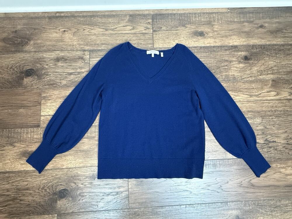 LARK & RO 100% Cashmere Sweater Women’s L V-Neck Long Sleeve Blue